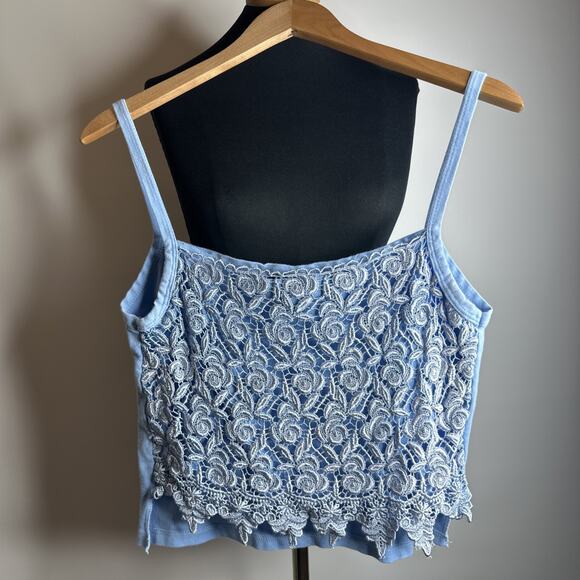 Vintage Blue Lace Overlay Floral Crop Top Cami Size M Y2k Cottage Fairy Romantic - Picture 8 of 11
